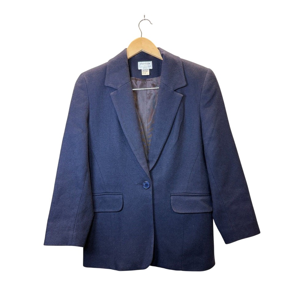 Preview Collection Petites Blazer Womens Small Navy Blue 100% Merino Wool Jacket